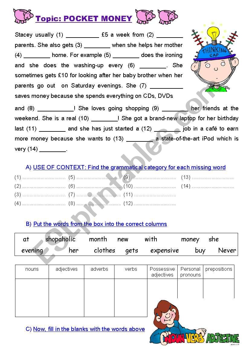 POCKET MONEY worksheet