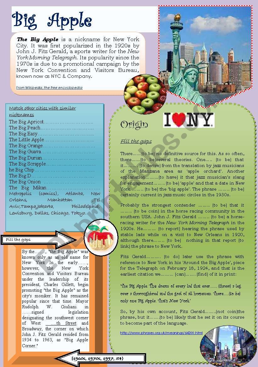 big apple worksheet