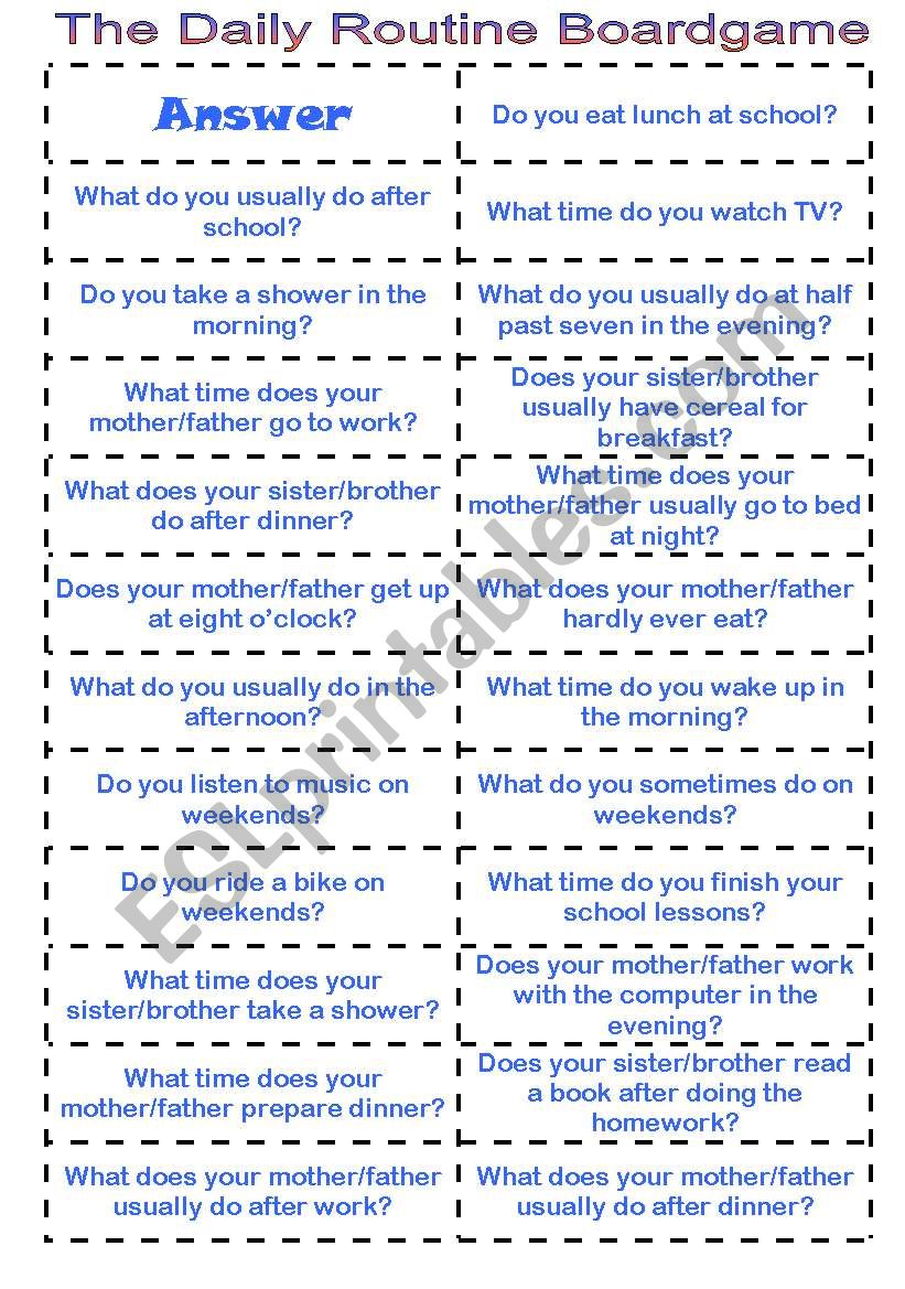 The Daily Routine Boardgame worksheet