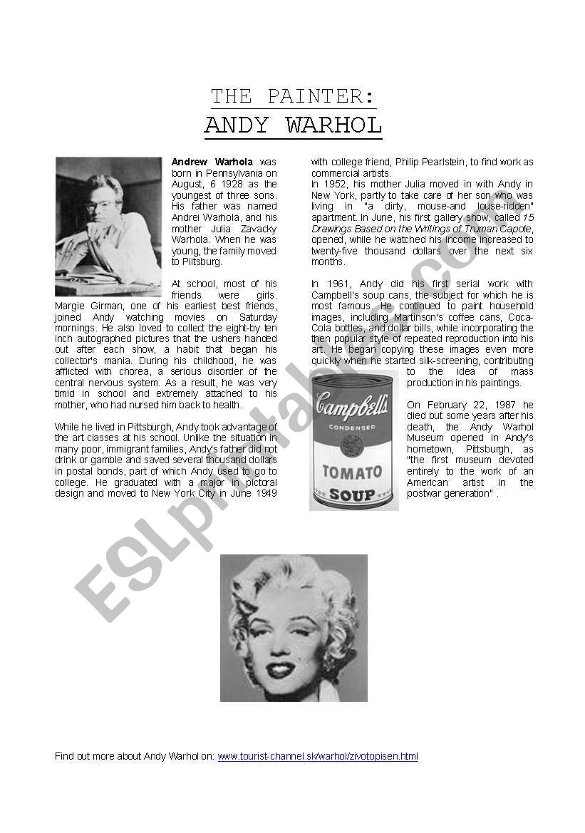 Biography Andy Warhol worksheet