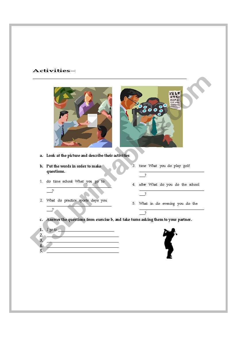daily routines activity worksheet