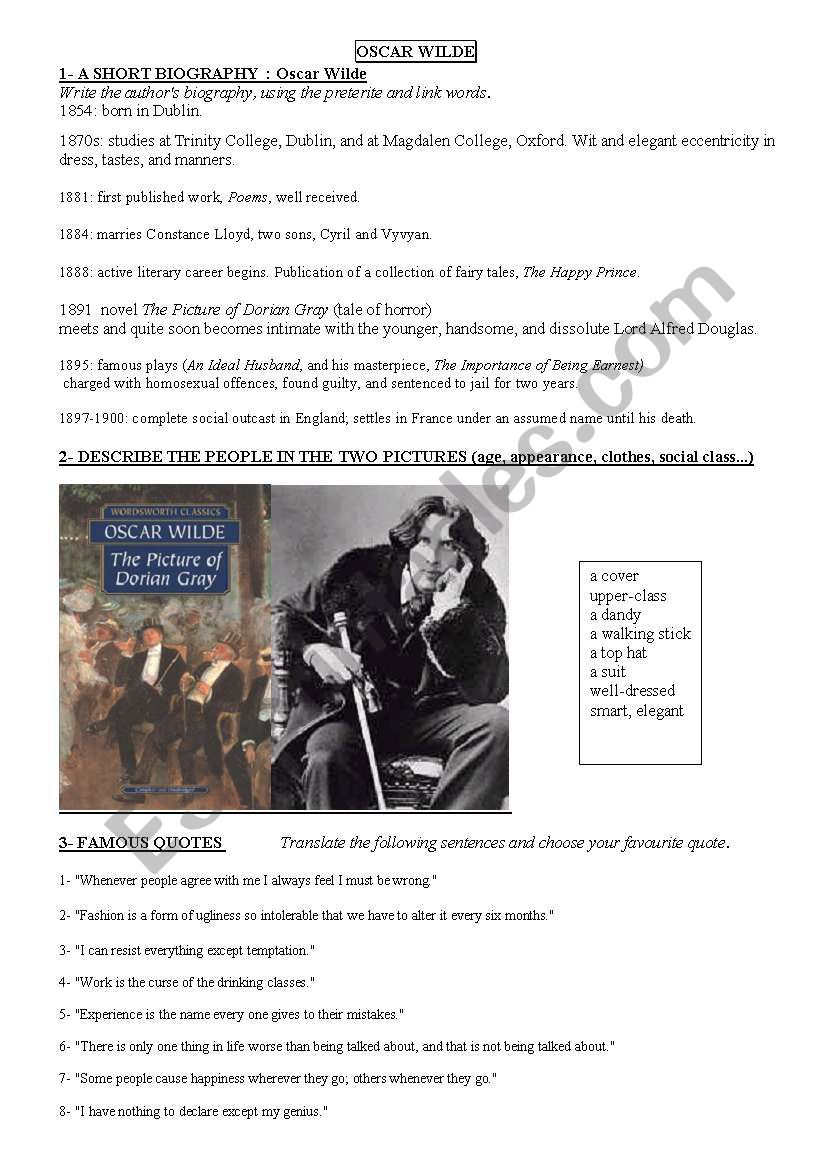 OSCAR WILDE worksheet