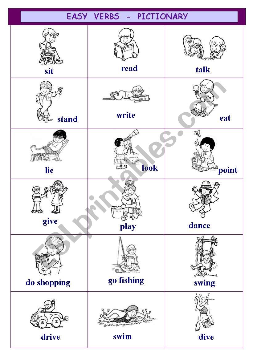 Easy verbs - pictionary worksheet