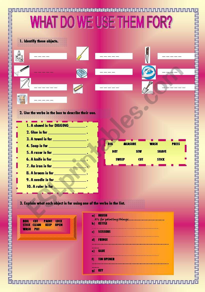 WHAT DO WE USE THEM FOR? worksheet