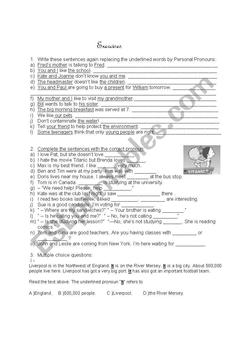 personal pronouns worksheet