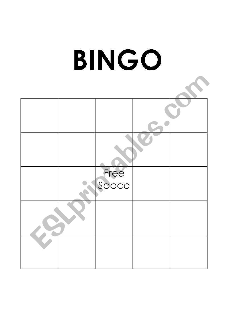 Blank BINGO card worksheet