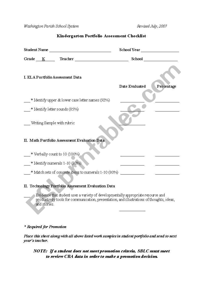 portifolio worksheet