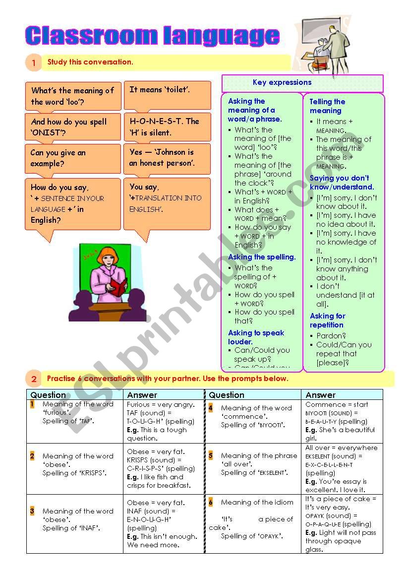 Classroom Language worksheet