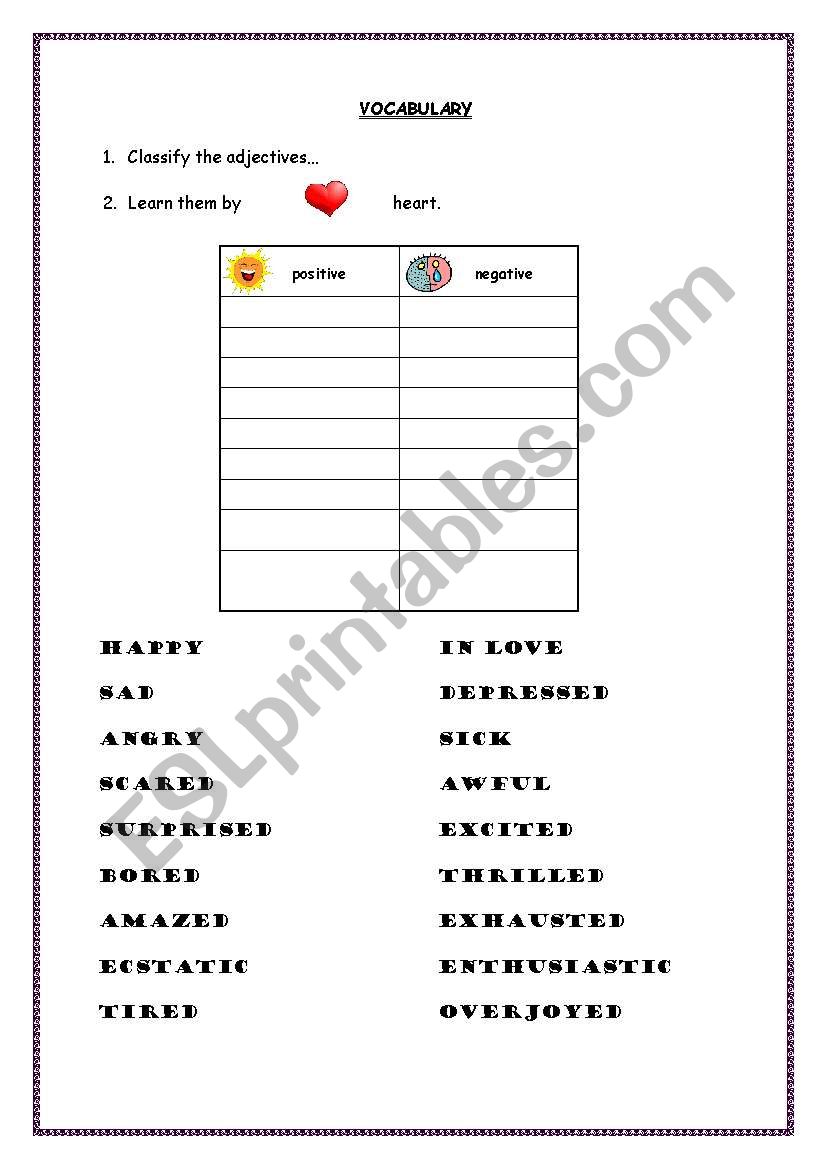 Emotions and feelings worksheet