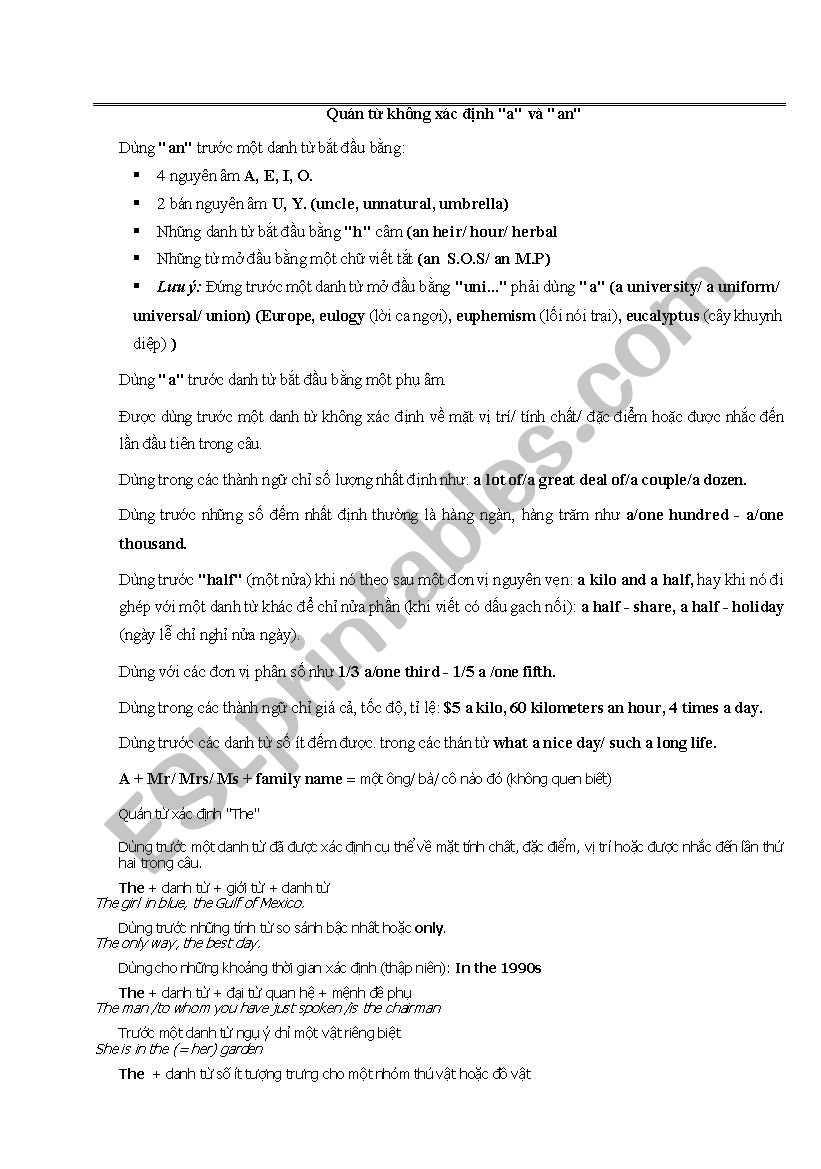 articles worksheet