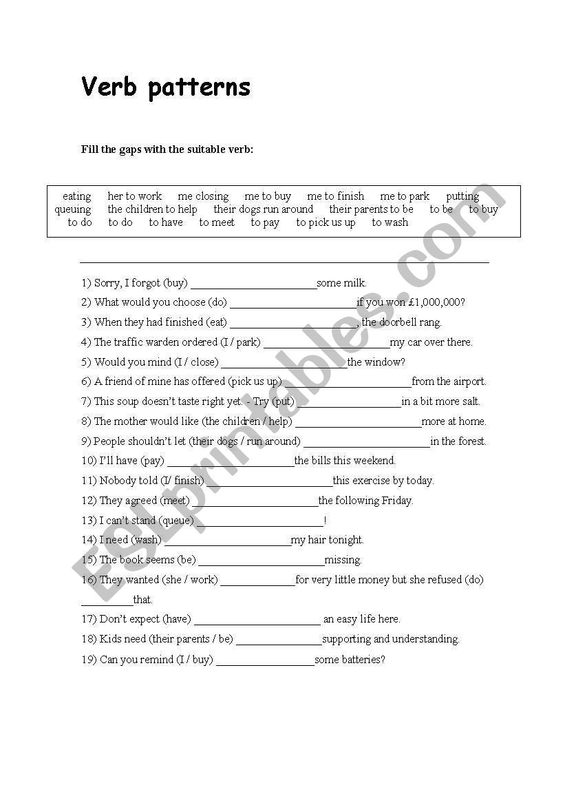 Verb Patterns worksheet