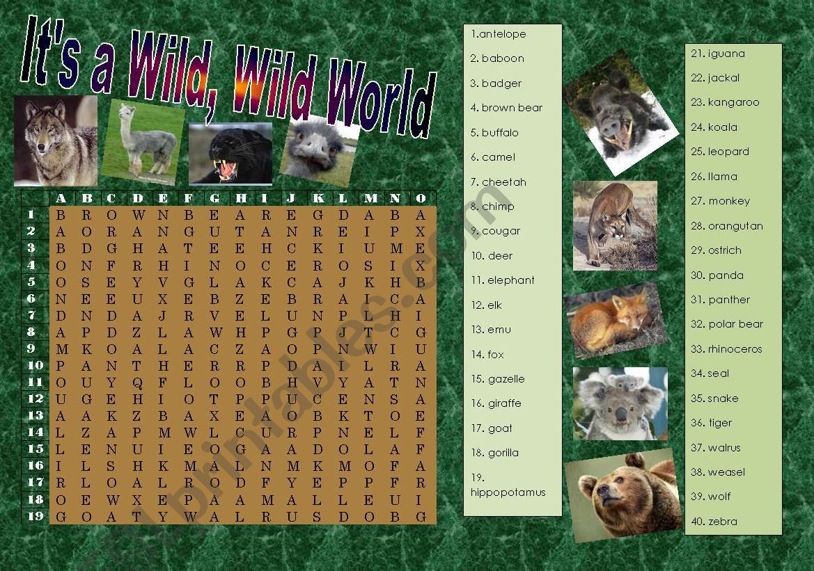 Animals Wordsearch worksheet