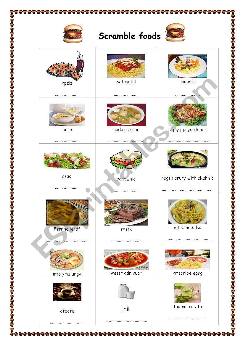 foods and drinks worksheet