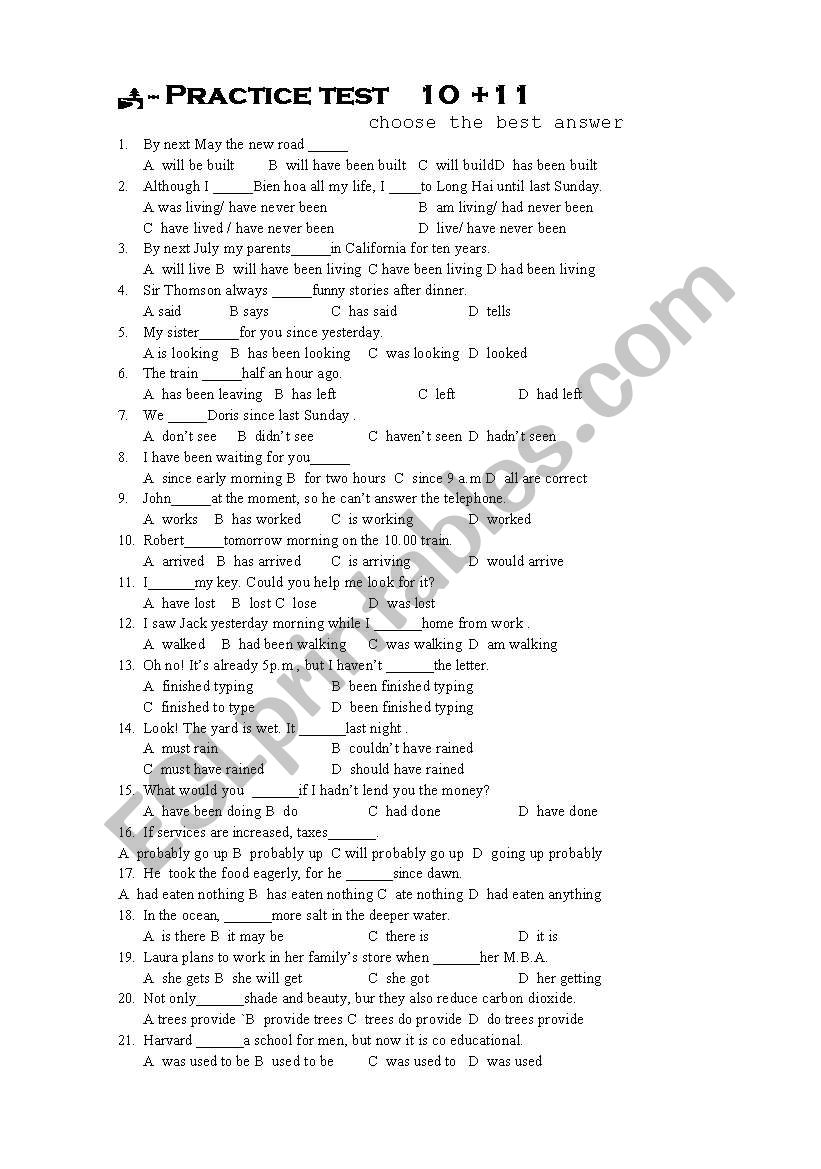 practice test about verb tenses