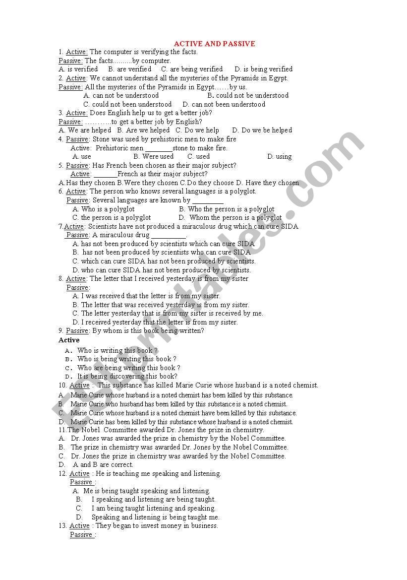 practice test of active and passive voice ( very good)