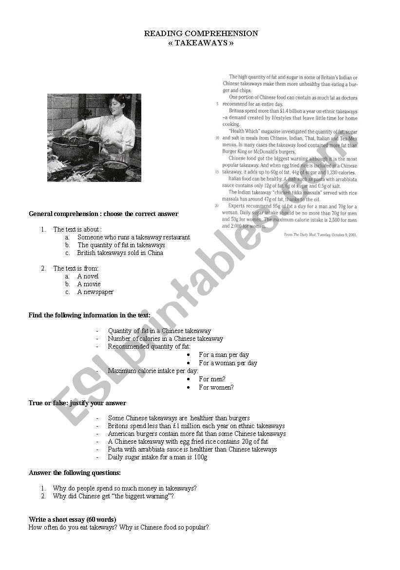 Takeaways worksheet