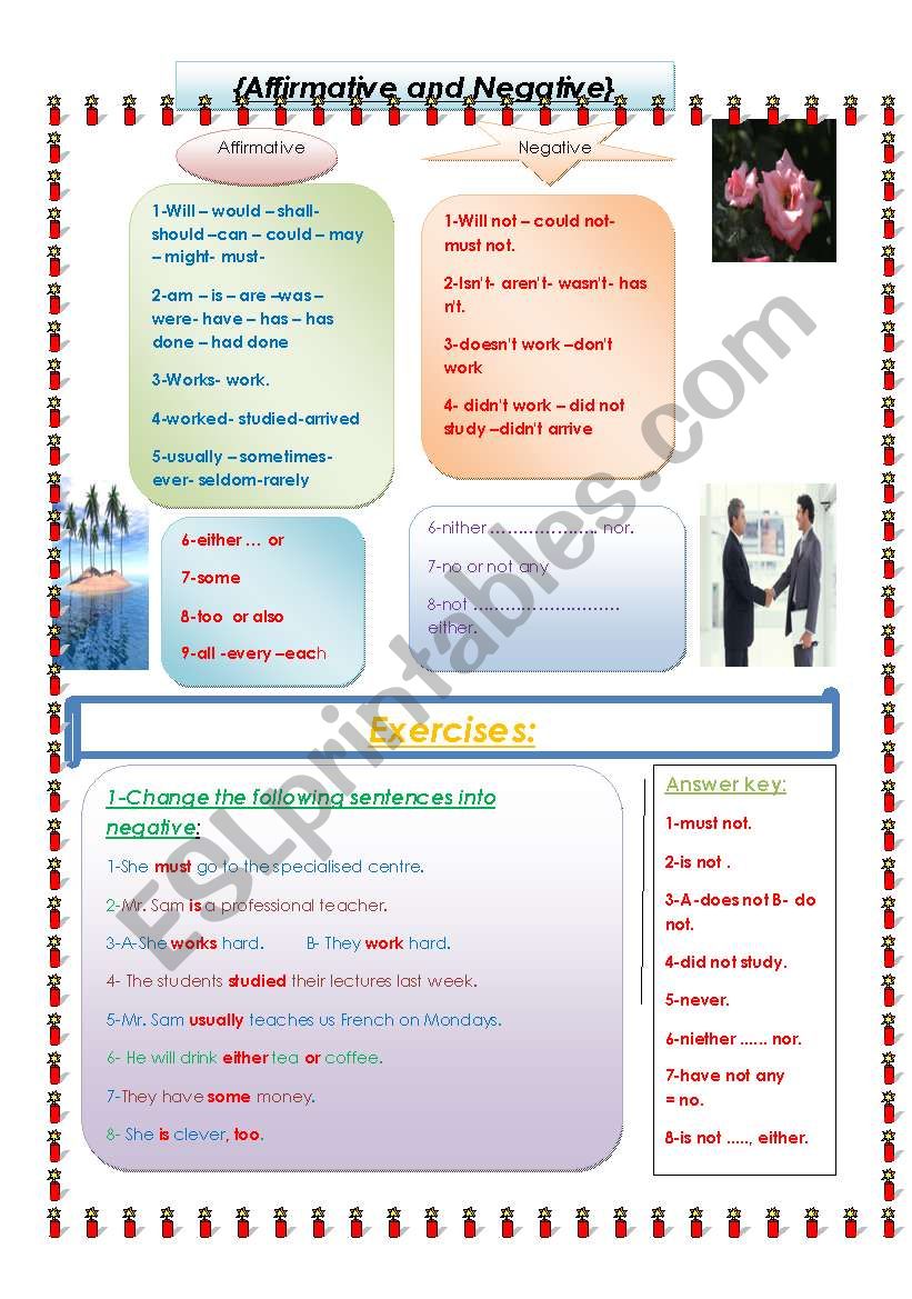 Affirmative and negative worksheet