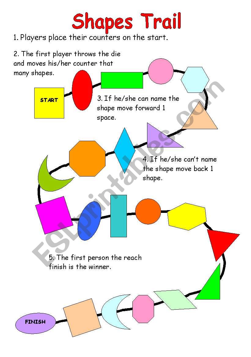 Shapes trail - board game worksheet