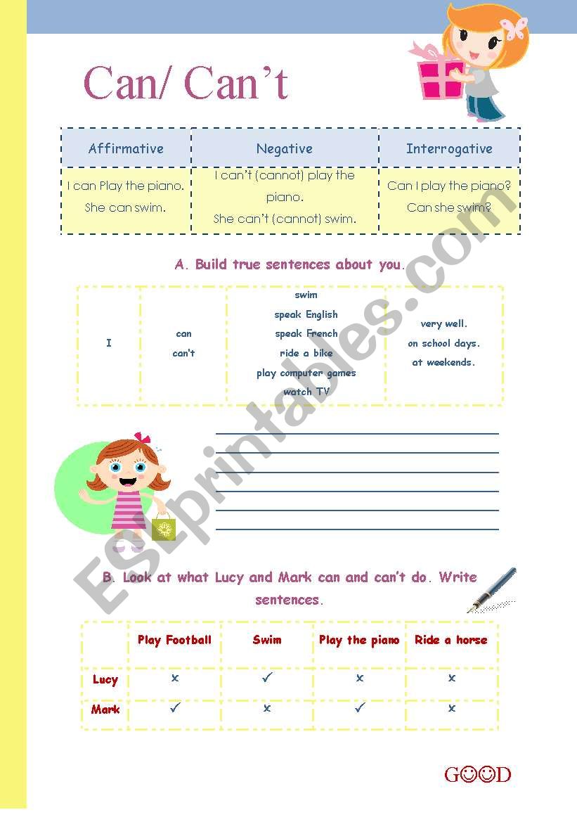 Can / Cant worksheet