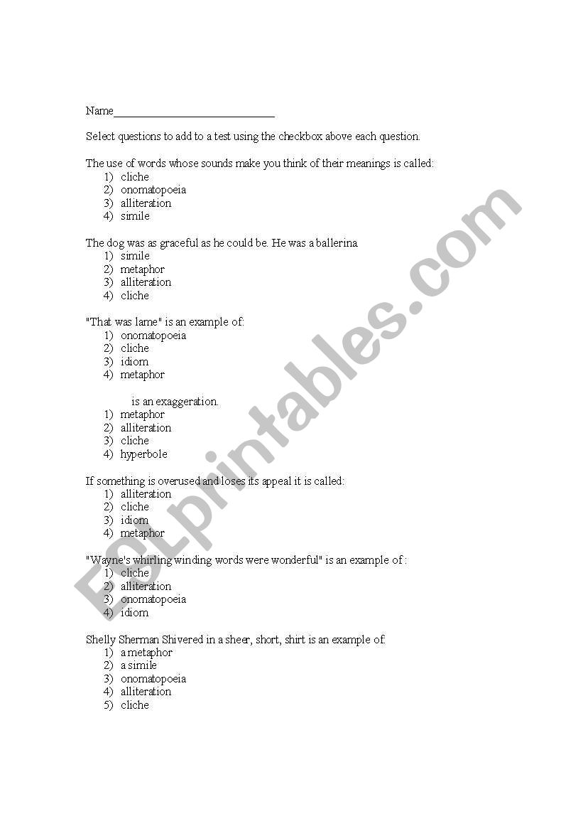 Literary Terms Multiple Choice Quiz