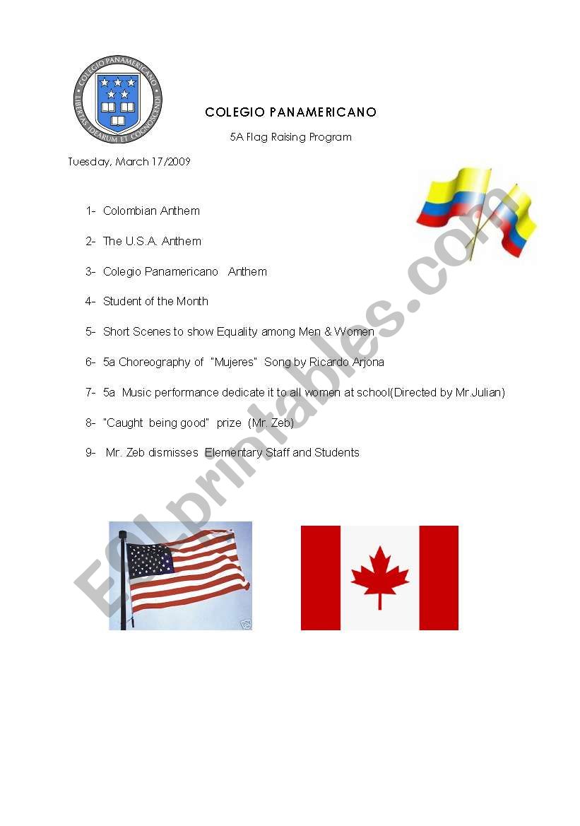 flag raising worksheet