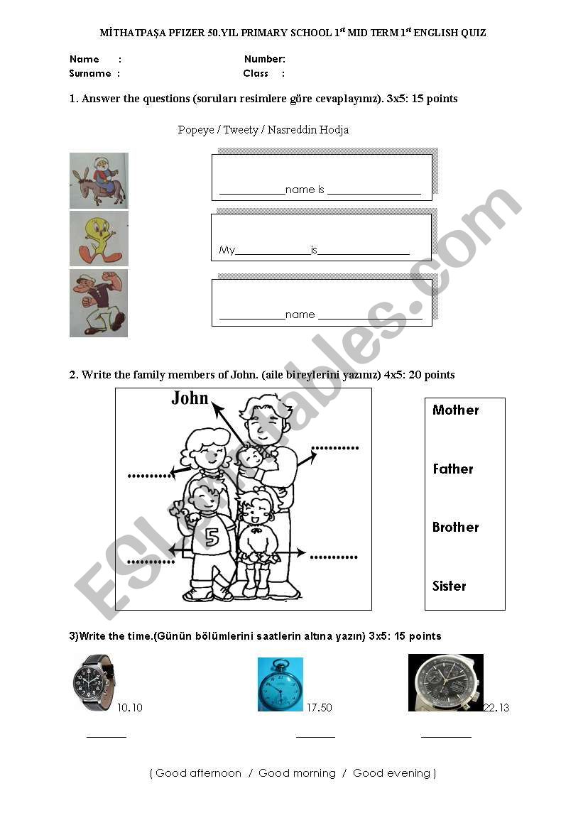 sample exam for 4th grade worksheet