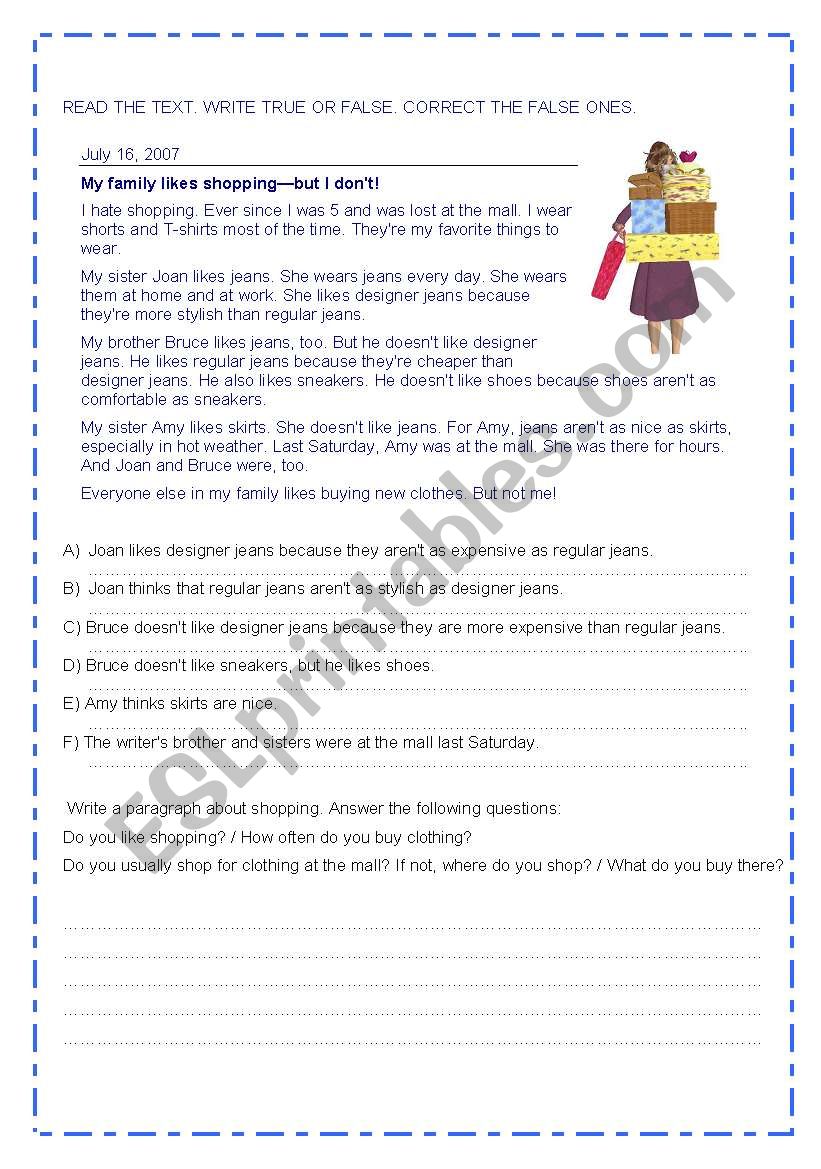 Go shopping worksheet