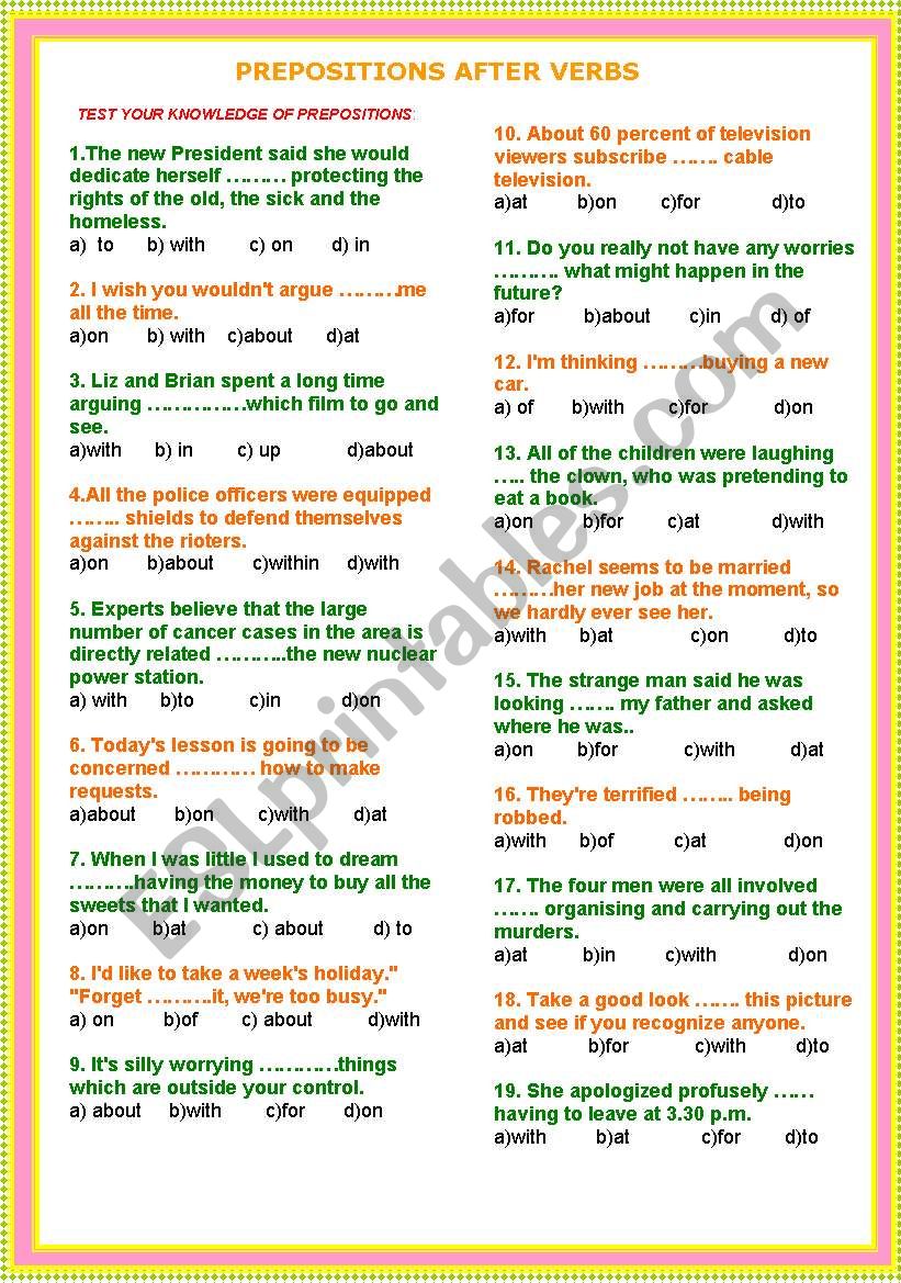 Prepositions after Some verbs and Adjectives