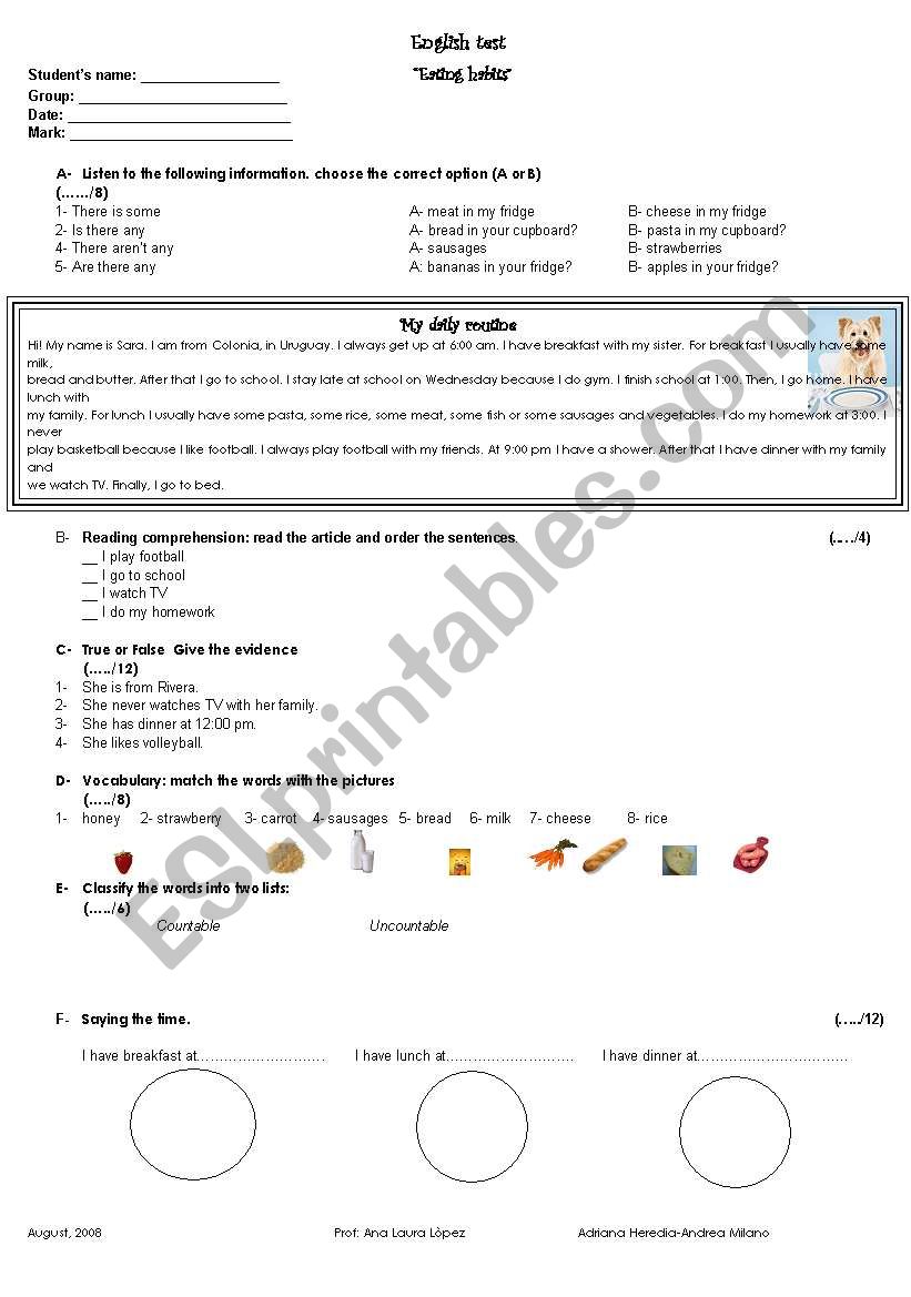 test worksheet