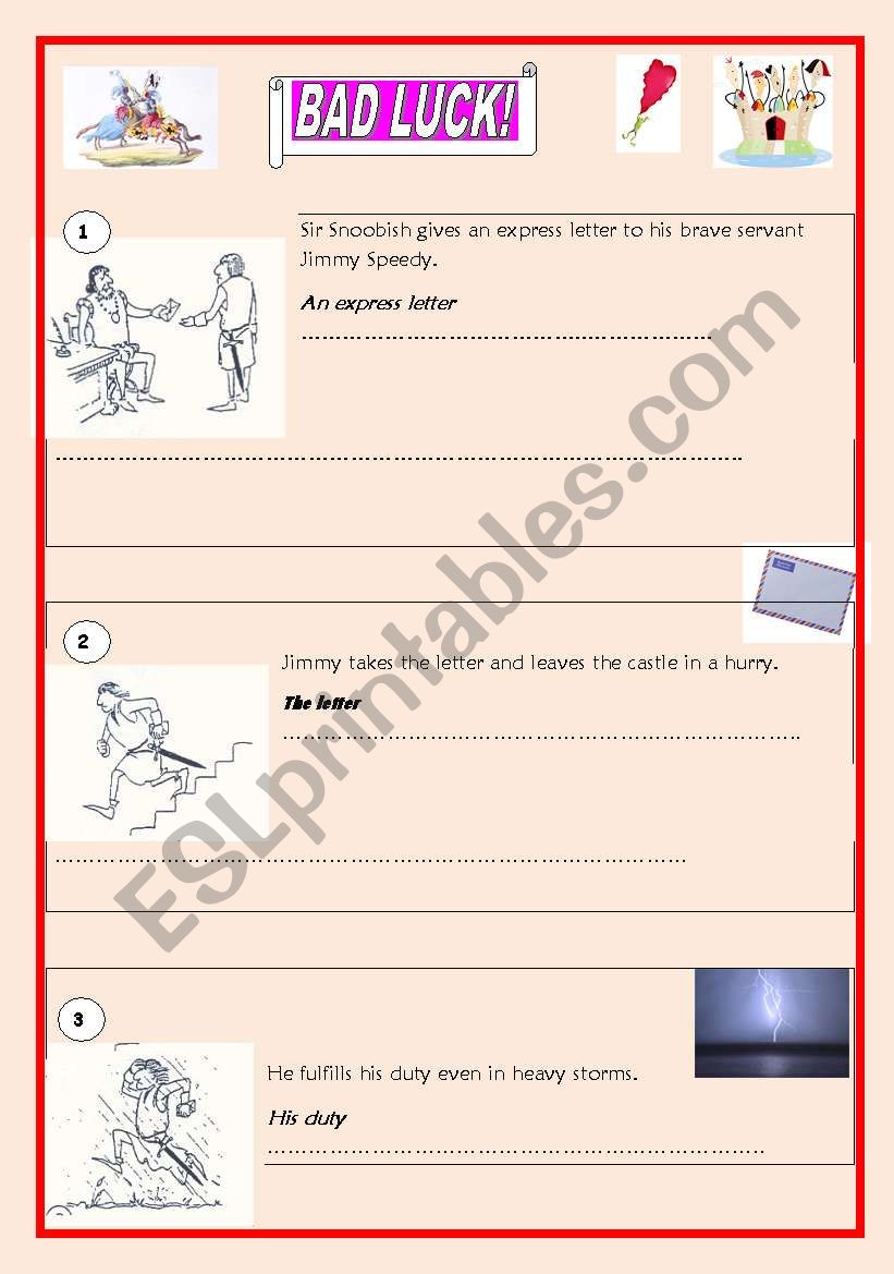 PICTURE STORY    BAD LUCK worksheet