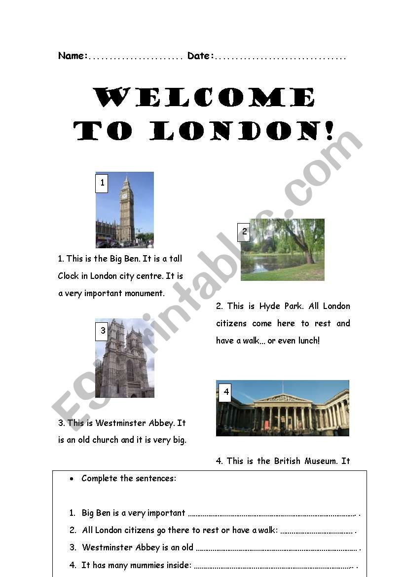 Welcome to London! worksheet