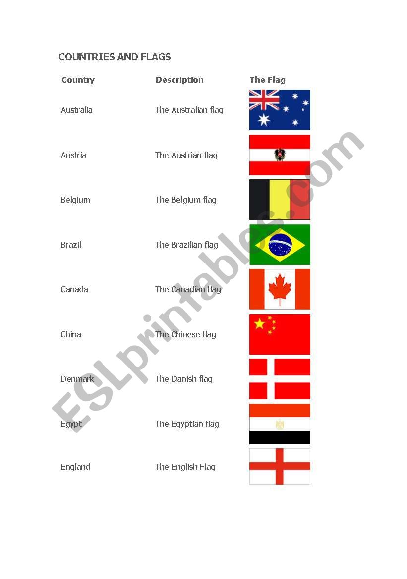 World Flags worksheet