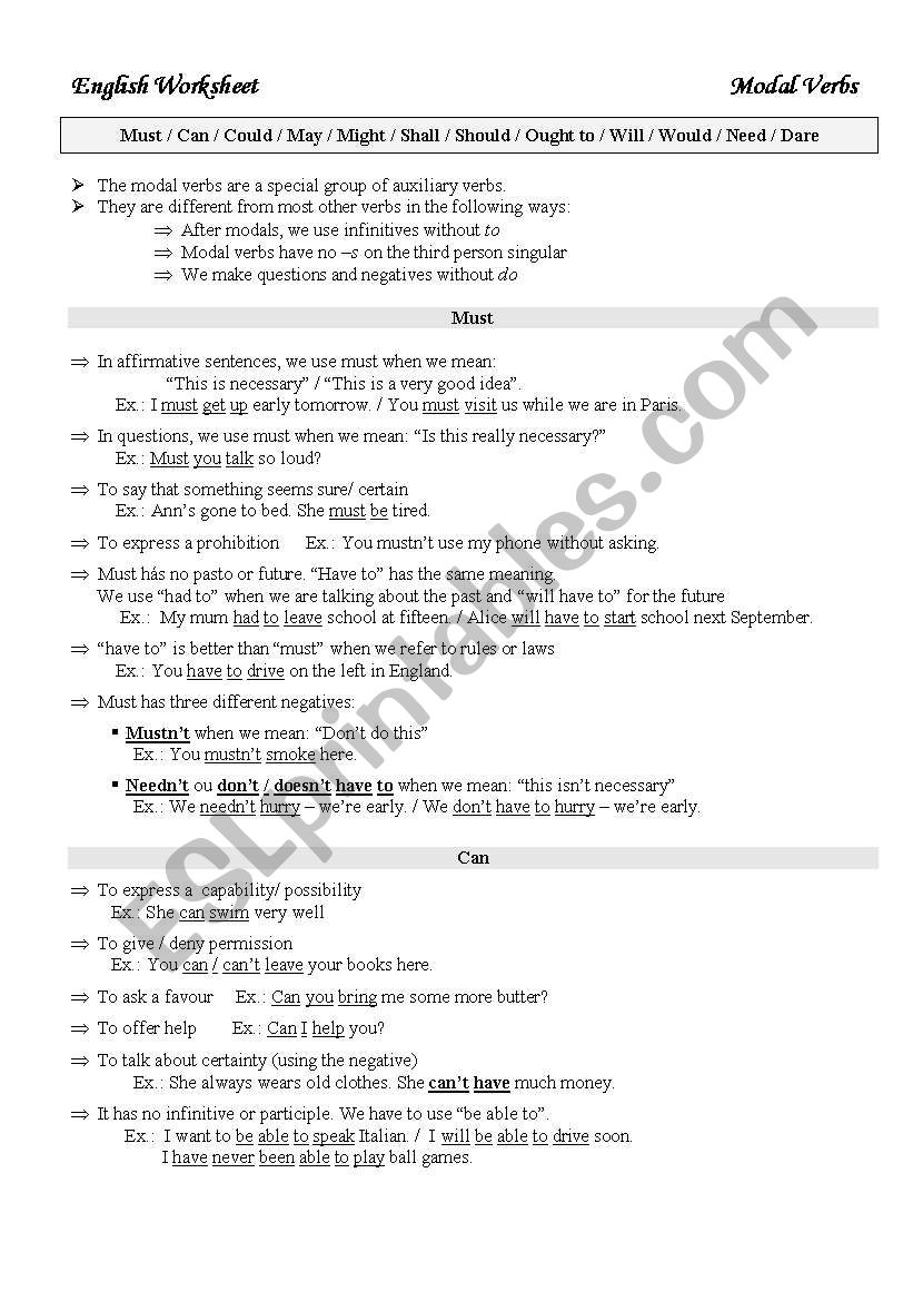 Modal Verbs worksheet