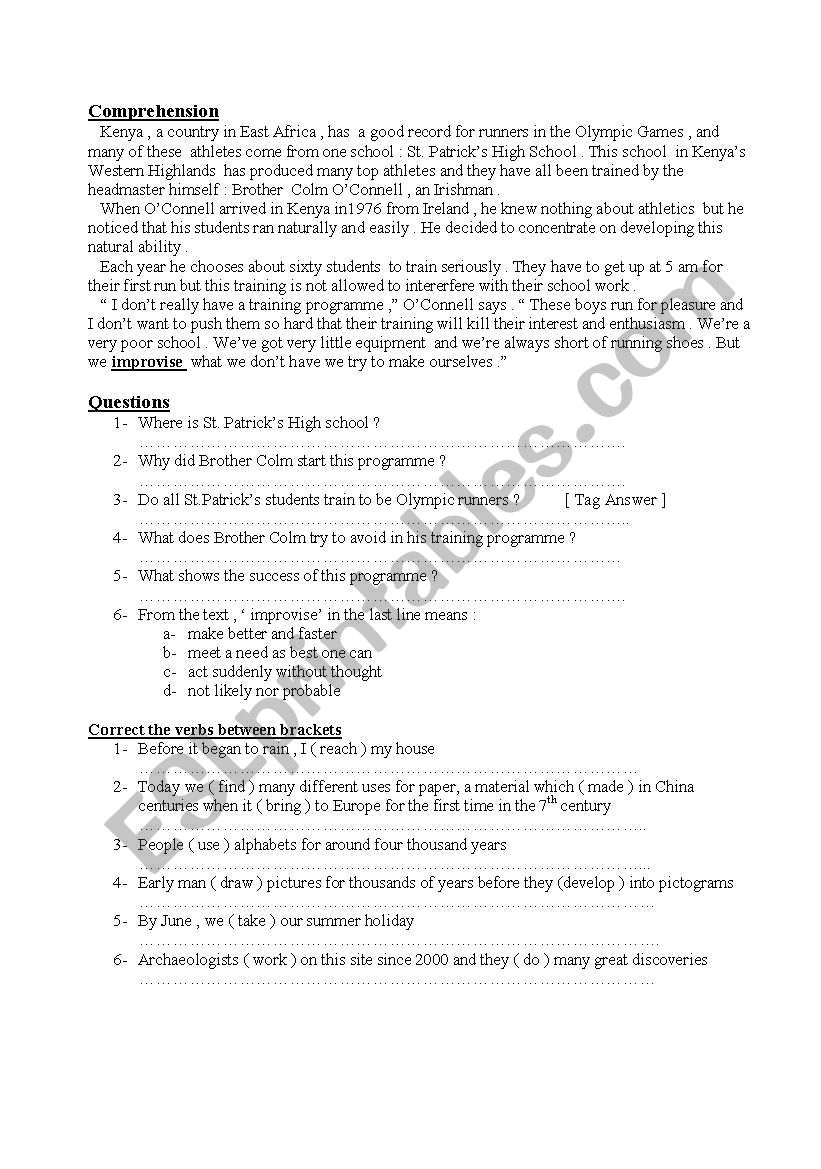 reading comprehension worksheet