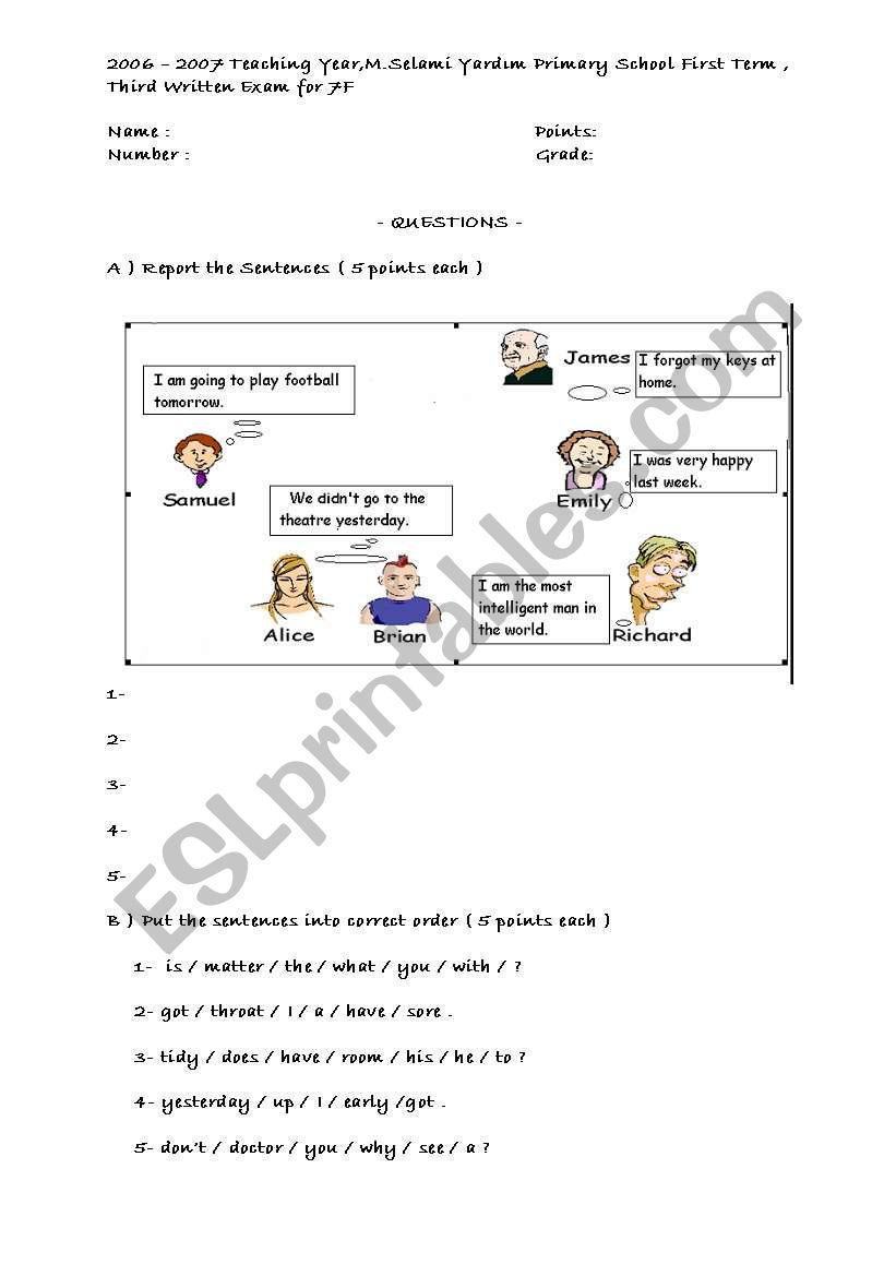 reported speech worksheet