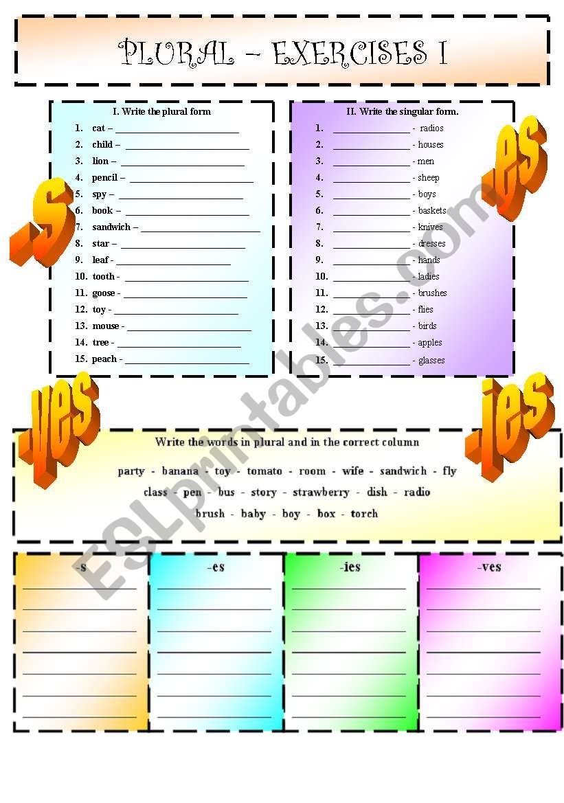 Plurals 3/4 worksheet