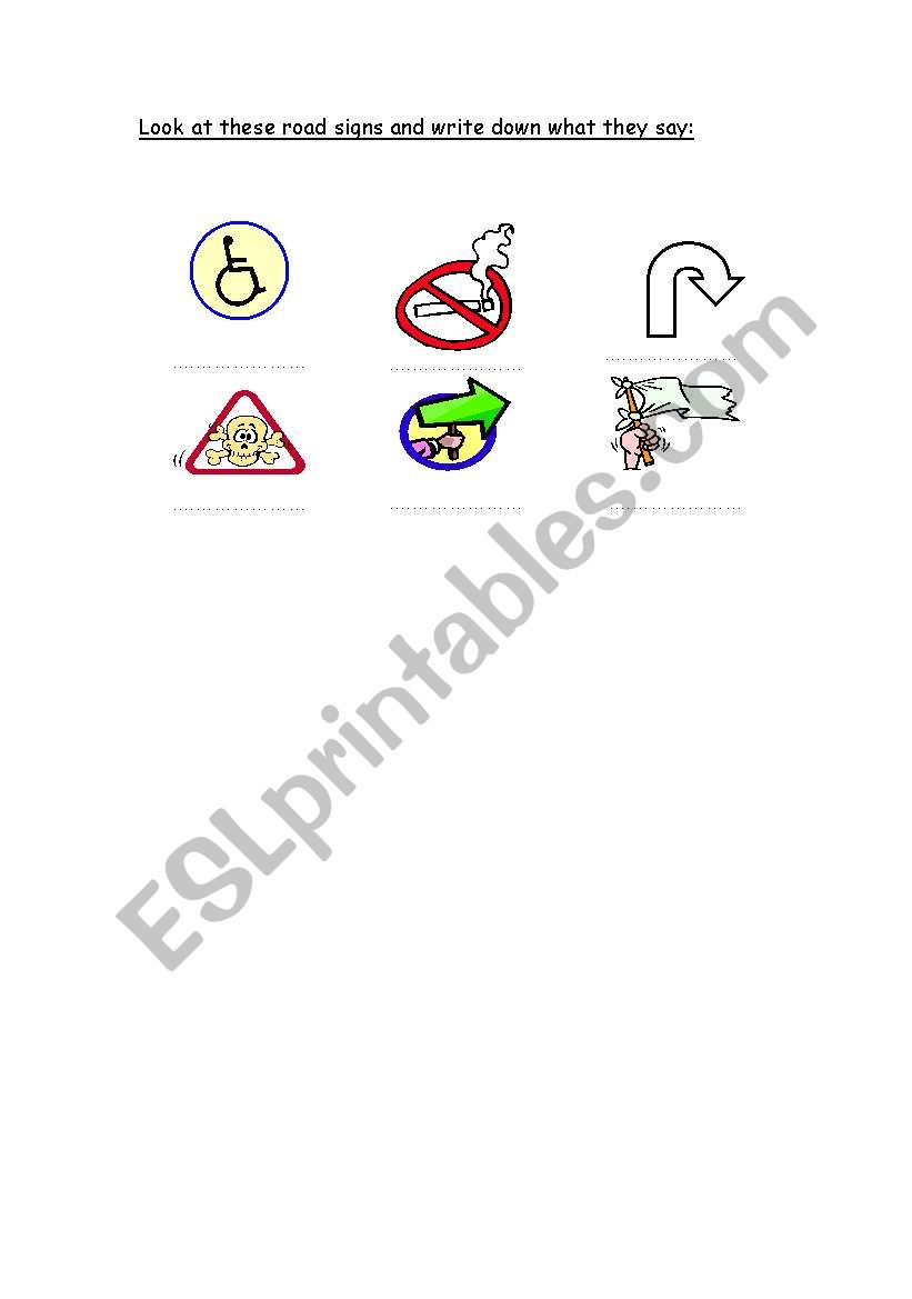 English worksheets: road signs