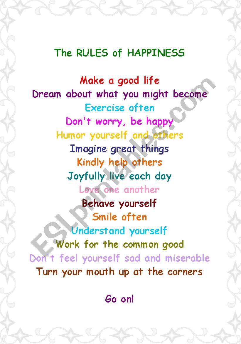 The rules of happiness worksheet