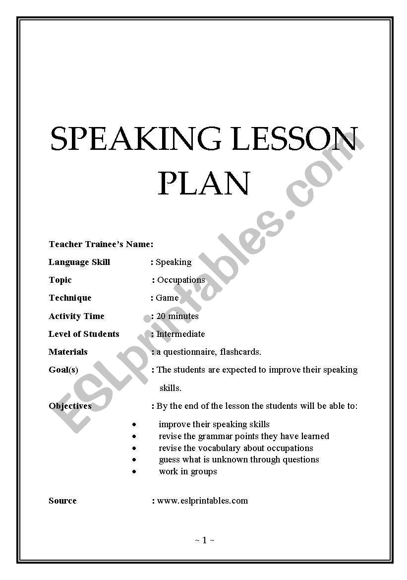 speaking lesson plan -jobs- worksheet