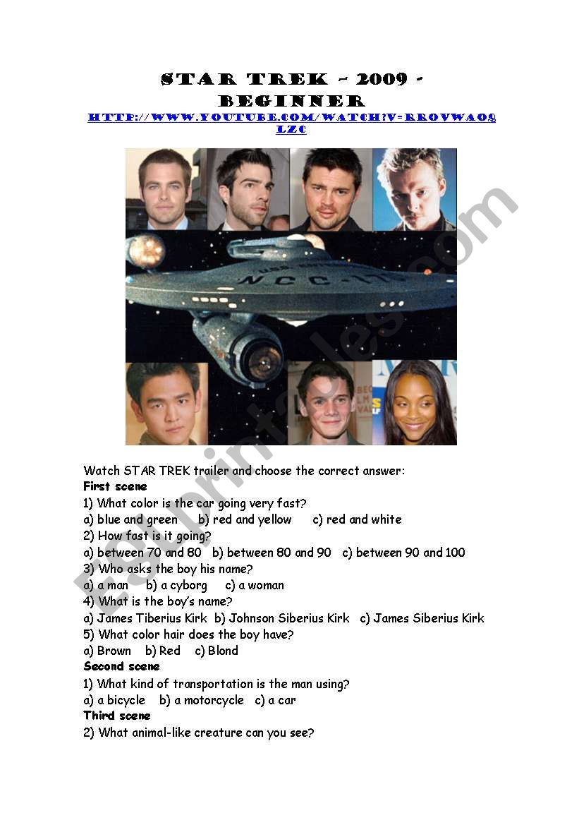 STAR TREK - trailer activity worksheet