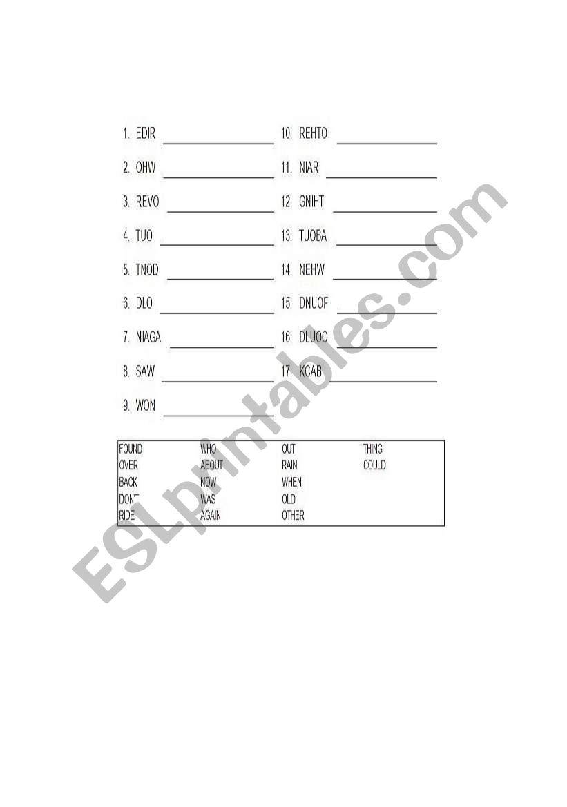 word scramble worksheet