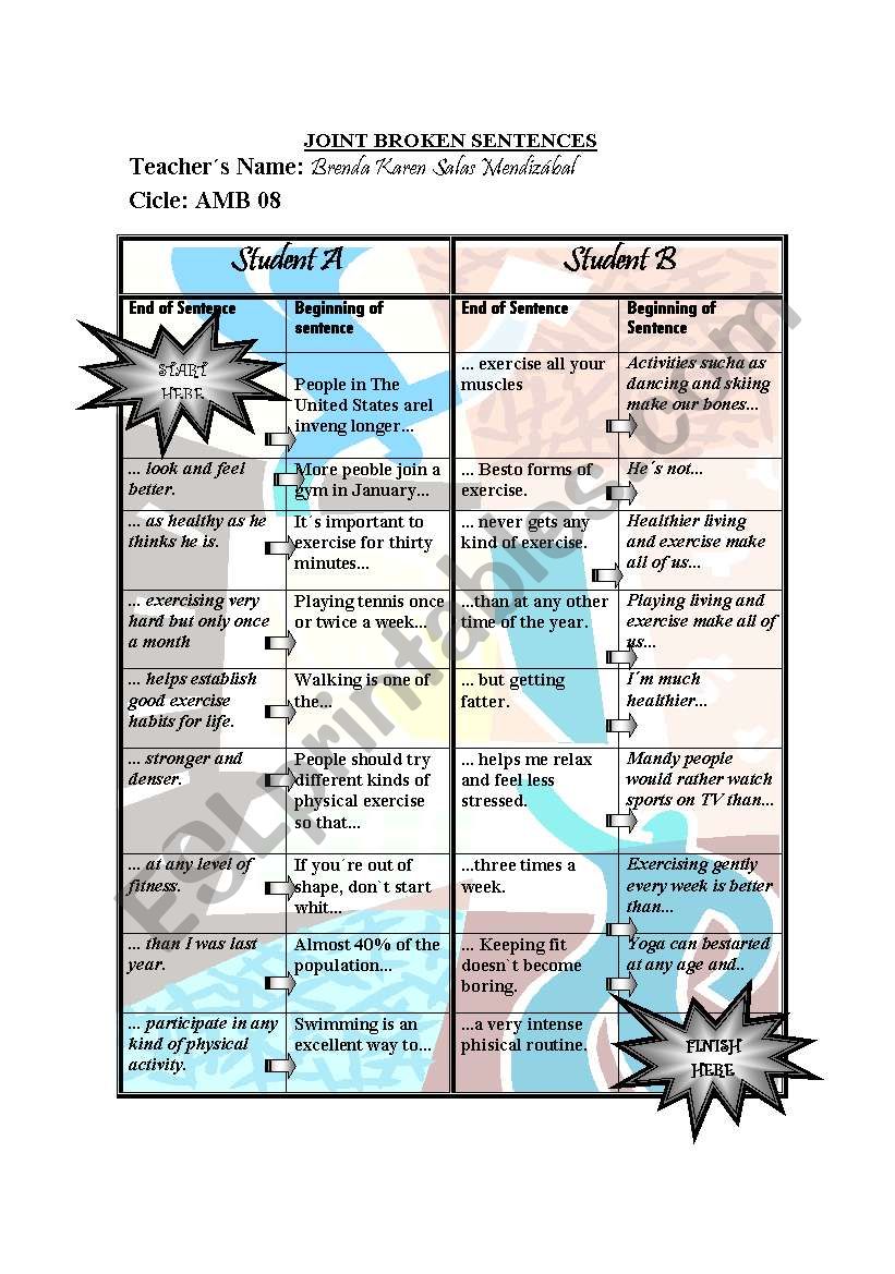 broken sentenses  worksheet