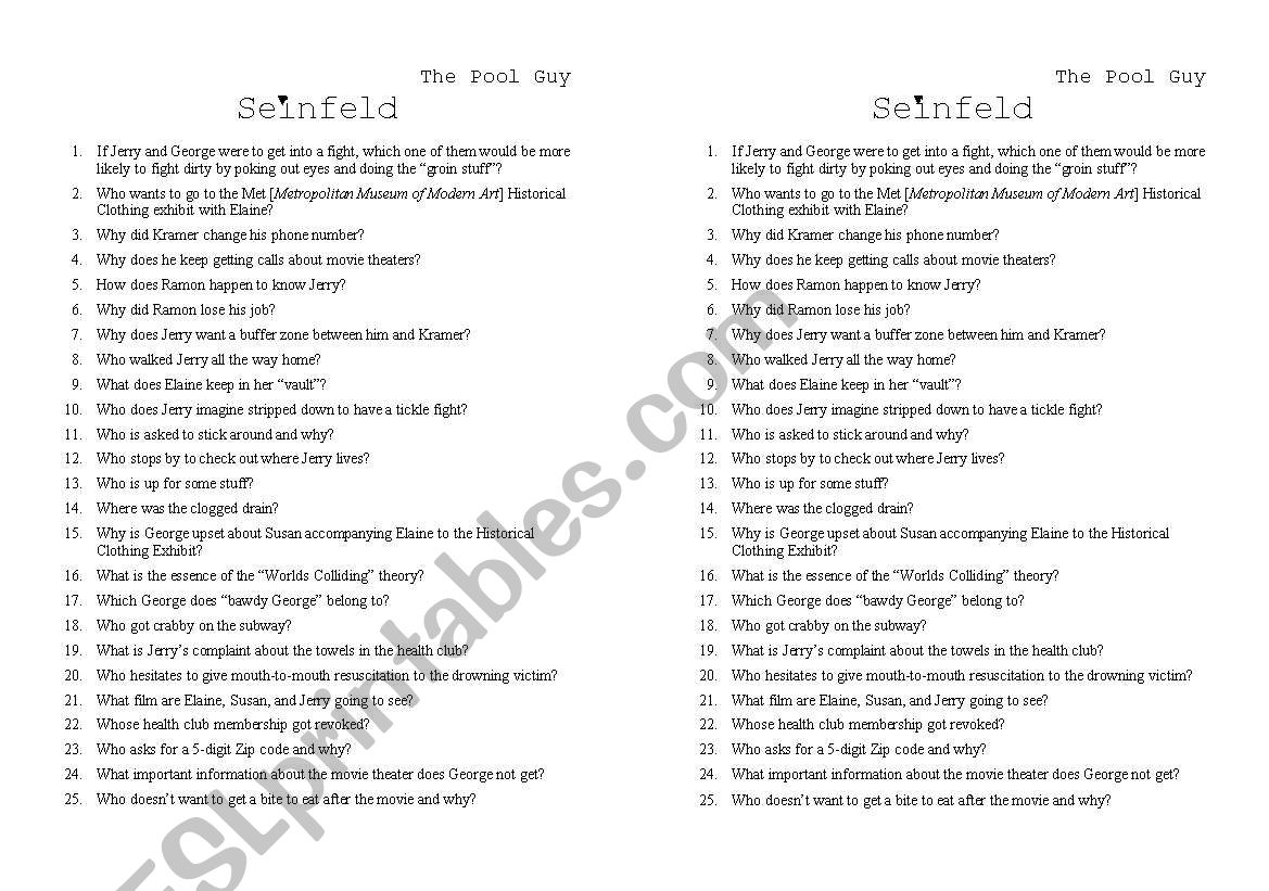 Seinfeld - Pool Guy worksheet