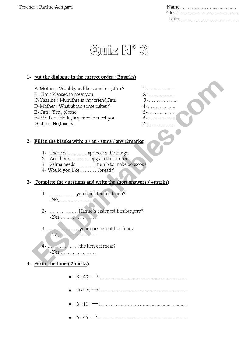 quiz worksheet