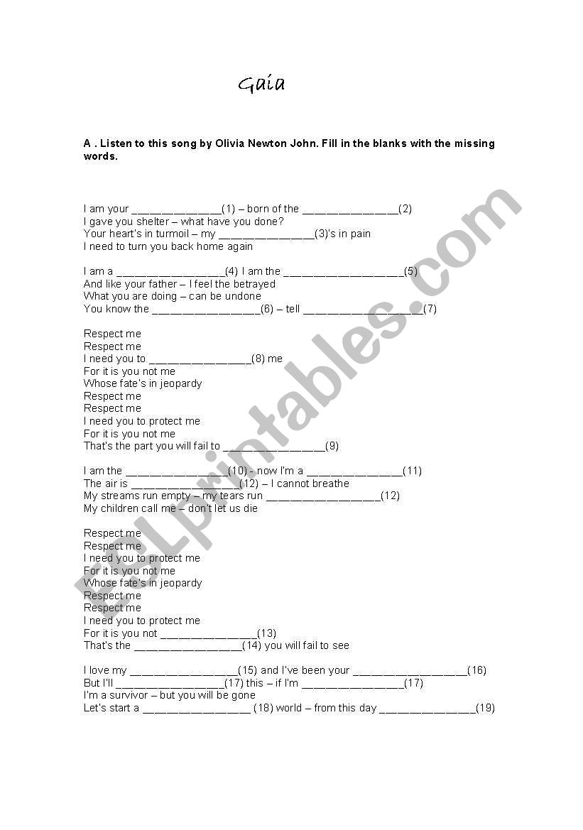 Gaia worksheet