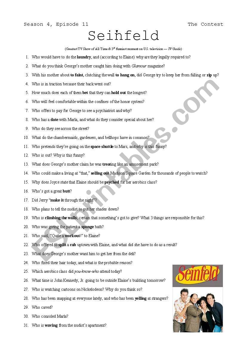 Seinfeld - The Contest worksheet