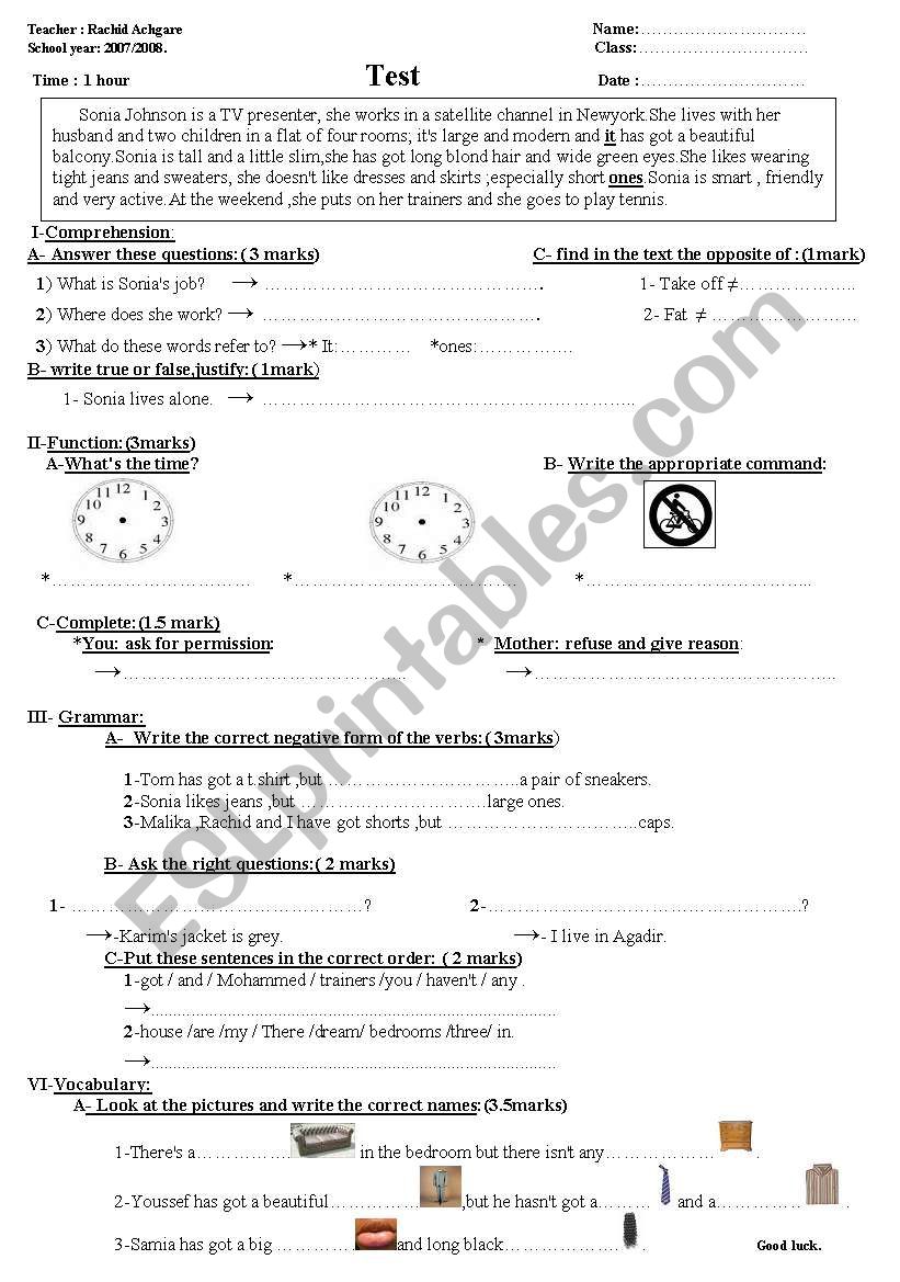 test worksheet