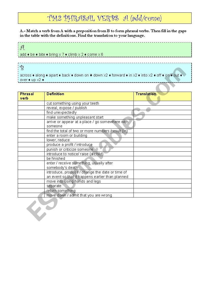 Phrasal verbs 2 bat part 1 worksheet