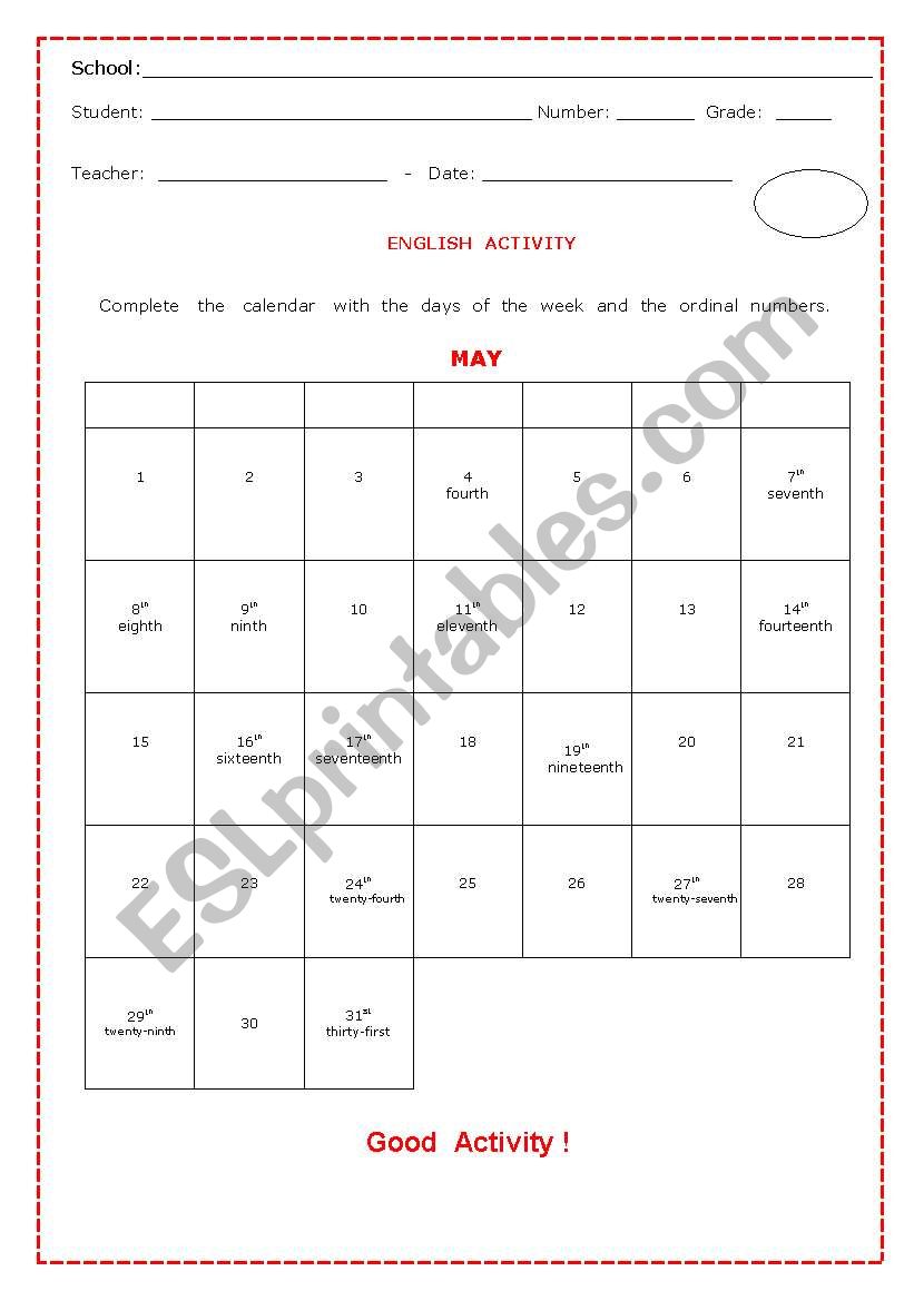 ENGLISH  ACTIVITY worksheet