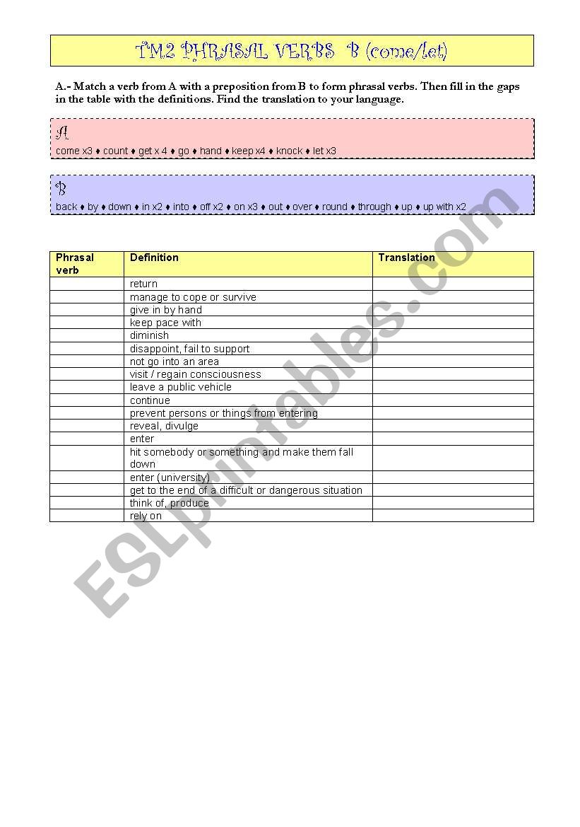 Phrasal verbs 2 bat part 2 worksheet